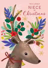 Classic Christmas Card - For Niece - Cute Reindeer created by Laura Darrington Design Ltd.