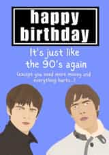 Funny Birthday Card - Oasis - The 90's created by Sian Moore Illustration