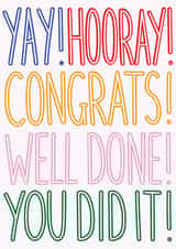 Classic Congratulations Card - Yay! Hooray! Well Done! You Did It! created by Designs By Maia