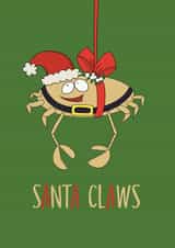Funny Christmas Card - "Santa Claws" - Crab in Santa Hat Pun created by JoyGreets
