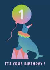 Cute Birthday Card - 1st - Circus Seal created by Catalina Williams