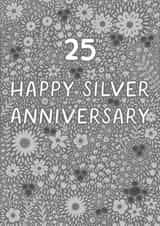 Pretty Anniversary Card - 25th - Silver - Floral created by Pear Tree Press