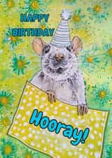 Cute Birthday Card- Rat in Party Hat- Happy Birthday/ Hooray! created by By Paizley