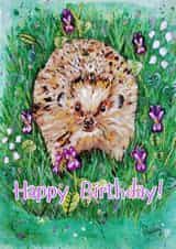Cute Birthday Card- Hedgehog in Wildflowers- Happy Birthday! created by By Paizley