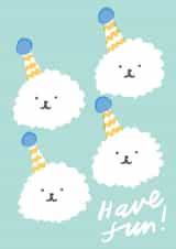 Cute Birthday Card - Fluffy Dogs - Party Hats - Have Fun created by Leanne McBrien