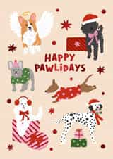 Cute Christmas Card - Happy Pawlidays - Dogs created by @tikkled.pink