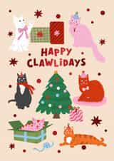 Cute Christmas Card - Happy Clawlidays - Cats created by @tikkled.pink