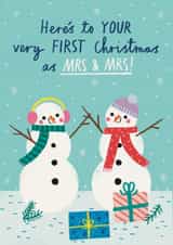 Cute Christmas Card - Snowmen - First Christmas As Mrs & Mrs created by Alice Mole Illustration