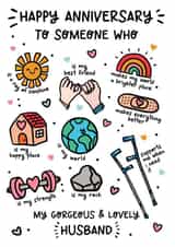 Cute Anniversary Card - For Husband - Illustrations created by Lyndsay Moon