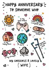 Cute Anniversary Card - My Lovely Wife - Illustrations created by Lyndsay Moon
