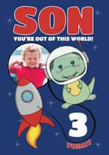 Personalised Birthday Photo Card created by @Cupsie's Creations - Cool 3rd Birthday Photo Card - For Son - Cute Cartoon Dinosaur