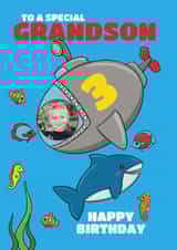 Personalised Birthday Photo Card created by @Cupsie's Creations - Cool 3rd Birthday Photo Card - For Grandson - Ocean Submarine