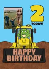 Personalised Birthday Photo Card created by @Cupsie's Creations - Cute 2nd Birthday Photo Card - For A Boy - Dinosaur Digger