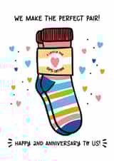 Cute 2nd Anniversary Card - Pair Of Socks - Cotton created by Lyndsay Moon