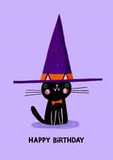 Cute Halloween Birthday Card - Black Cat - October Birthday created by Nicola Watson