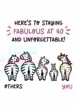 Cute 40th Birthday Card - For Her - Colourful Zebra created by Lyndsay Moon
