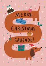 Cute Christmas Card - Merry Christmas Sausage! - Dachshund created by Alice Mole Illustration