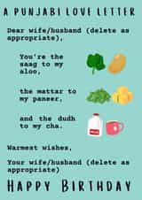 Funny Birthday Card - For Significant Other - Punjabi Love Letter - Foodies created by Sukhi Writes Stuff