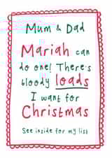 Funny Christmas Card - For Parents - Christmas List - Mariah Carey created by Bow & Bell