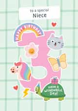 Cute 3rd Birthday Card - For Niece - Stickers created by Macie Dot Doodles
