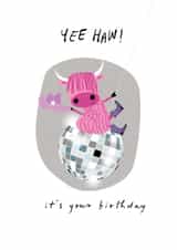 Cute Birthday Card - Yee Haw - Cow created by Pink Pig