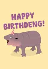 Cute Birthday Card - Moo Deng - Hippo created by PopDogShop