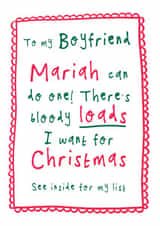 Funny Christmas Card - For Boyfriend - Christmas List - Mariah Carey created by Bow & Bell