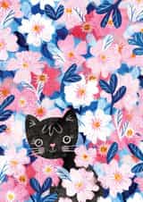 Cute Just Because Card - Black Cat - Pink Flowers created by Tracey Coon | Noonday Design