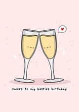 Cute Birthday Card - Cheers To My Besties Birthday - Kawaii created by Rosalie Perl