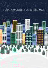 Classic Christmas Card - New York - Snowy Buildings Scene created by Studio Sage UK