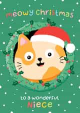 Cute Christmas Card - For Niece - Cat - Meow created by Macie Dot Doodles