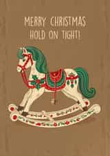 Funny Christmas Card – Rocking Horse - Hold On Tight! created by Kasia Cards