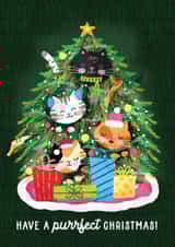 Cute Christmas Card - Cats - Tree - Purrfect created by Tracey Coon | Noonday Design