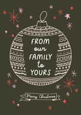 Cute Christmas Card - From Our Family To Yours - Bauble Design created by Sarah Harding