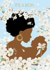 Pretty New Baby Card - It's A Boy - African Mother created by Rich Girl Paper