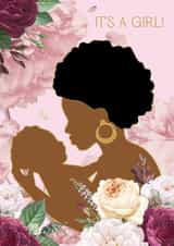 Pretty New Baby Card - It's A Girl - African Mother created by Rich Girl Paper