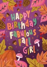 Cute Birthday Card - For Her - Fabulous Fall With Pumpkin Leaves Mushrooms created by Aniet Illustration