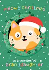 Cute Christmas Card - For Granddaughter - Cat - Meow created by Macie Dot Doodles