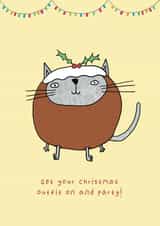 Cute Christmas Card - Cat - Get Your Christmas Outfit On And Party! created by Heather Buchanan