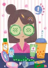 Cute Birthday Card - 9th Birthday - Sleepover - Pamper created by GENINE DELAHAYE