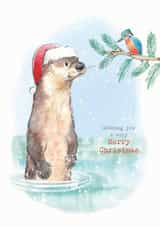Cute Christmas card - Otter & Kingfisher - Merry Christmas created by Paper Shed Design