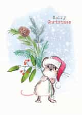 Cute Christmas Card - Mouse With Foliage - Merry Christmas created by Paper Shed Design