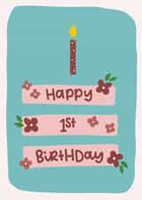 Cute first birthday cake card in blue and pink created by The Lyon's Den Graphics