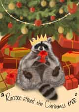 Cute Christmas Card - Raccoon Around The Christmas Tree - Presents created by The Warren Creations