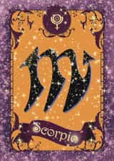 Pretty zodiac birthday card for Scorpio astrology star sign, October November created by Violet Spicer