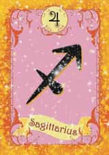 Pretty zodiac birthday card - Sagittarius astrology star sign November December created by Violet Spicer