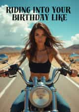 Personalised Face Swap Birthday Card for Her – Riding Biker created by thortful