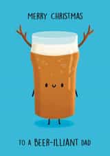 Cute Christmas Card - For Dad - Pint Of Reindeer Beer created by Sophie Kent Illustration