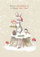 Cute Christmas Card - Rabbit & A Bird - Woodland created by Paper Shed Design