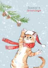 Cute Christmas Card - Seasons Greetings - Ginger Cat In A Scarf created by Paper Shed Design